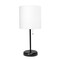 LimeLights Black Stick Lamp with USB charging port and Fabric Shade, White